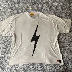 Aviator Nation White Tee with Black Lightning Bolt